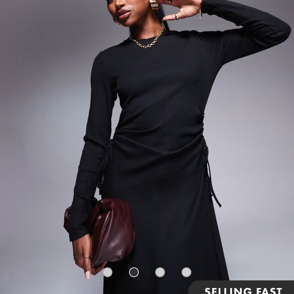 BNWOT Ruched Black Long Sleeve Dress